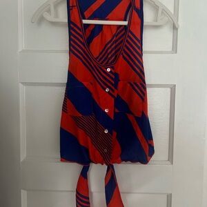 Red and Blue Striped Sleeveless Top